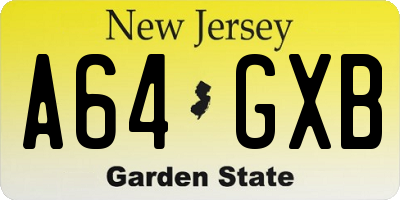 NJ license plate A64GXB
