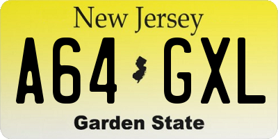 NJ license plate A64GXL