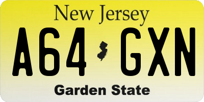 NJ license plate A64GXN