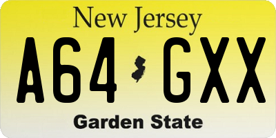 NJ license plate A64GXX