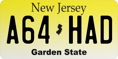 NJ license plate A64HAD