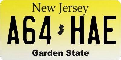 NJ license plate A64HAE