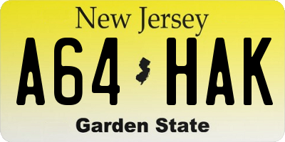 NJ license plate A64HAK