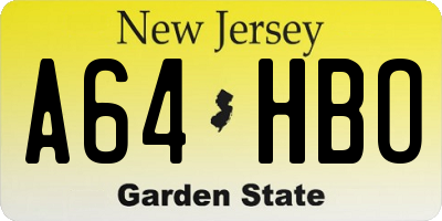NJ license plate A64HBO