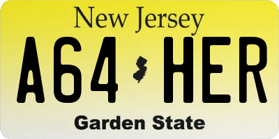 NJ license plate A64HER