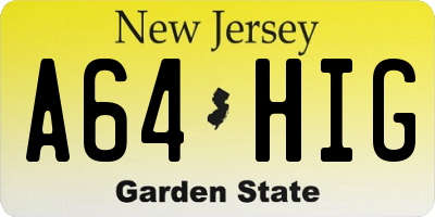 NJ license plate A64HIG