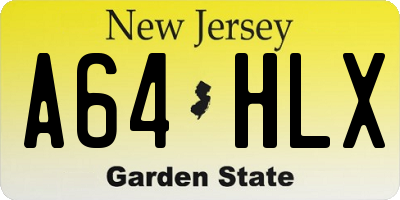 NJ license plate A64HLX