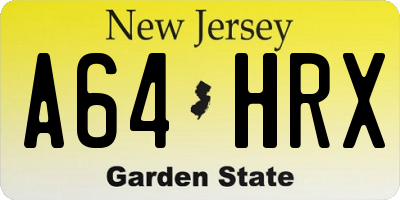 NJ license plate A64HRX