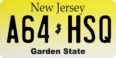 NJ license plate A64HSQ