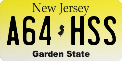 NJ license plate A64HSS