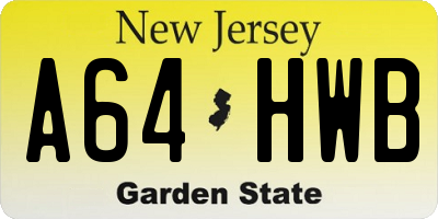 NJ license plate A64HWB