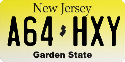 NJ license plate A64HXY