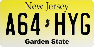 NJ license plate A64HYG