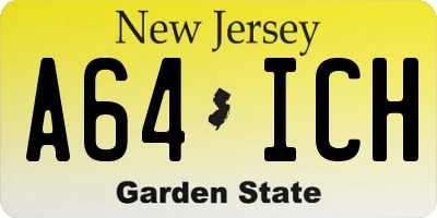 NJ license plate A64ICH