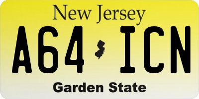 NJ license plate A64ICN