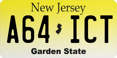 NJ license plate A64ICT