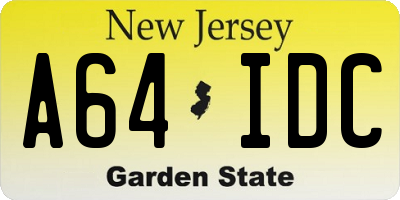 NJ license plate A64IDC