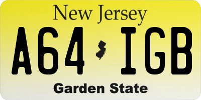 NJ license plate A64IGB