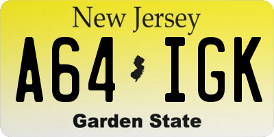 NJ license plate A64IGK