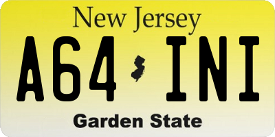 NJ license plate A64INI