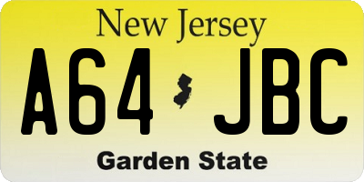 NJ license plate A64JBC
