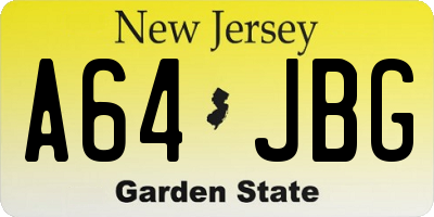 NJ license plate A64JBG