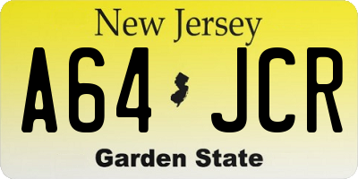 NJ license plate A64JCR