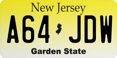 NJ license plate A64JDW