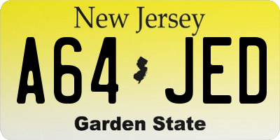 NJ license plate A64JED