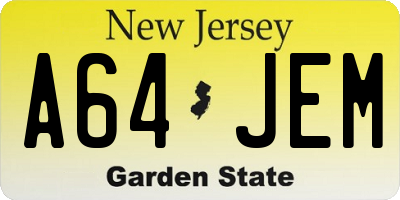 NJ license plate A64JEM