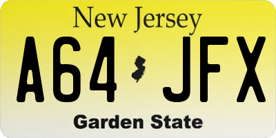 NJ license plate A64JFX