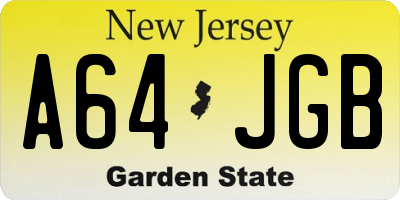 NJ license plate A64JGB