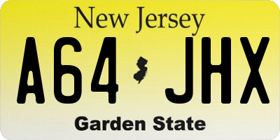 NJ license plate A64JHX