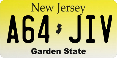 NJ license plate A64JIV