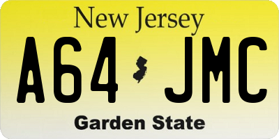 NJ license plate A64JMC