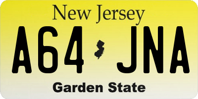 NJ license plate A64JNA