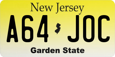 NJ license plate A64JOC