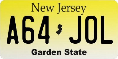 NJ license plate A64JOL