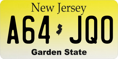 NJ license plate A64JQO