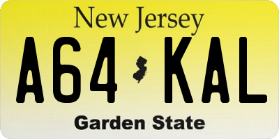 NJ license plate A64KAL
