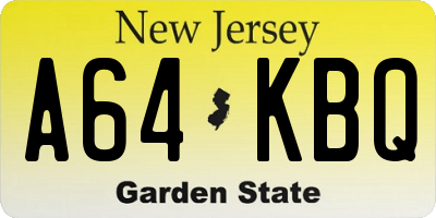 NJ license plate A64KBQ