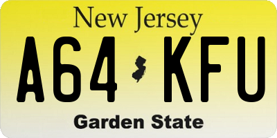 NJ license plate A64KFU