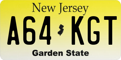 NJ license plate A64KGT