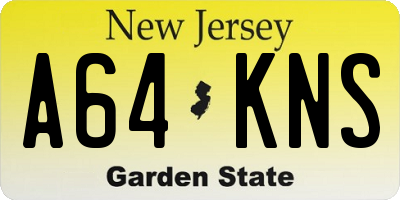 NJ license plate A64KNS