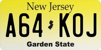 NJ license plate A64KOJ