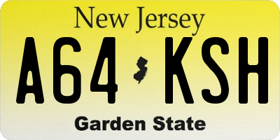 NJ license plate A64KSH