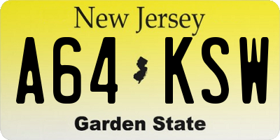 NJ license plate A64KSW