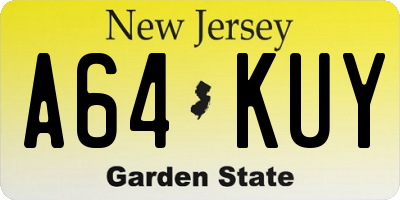 NJ license plate A64KUY