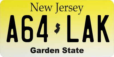 NJ license plate A64LAK