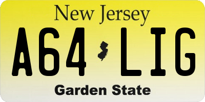 NJ license plate A64LIG